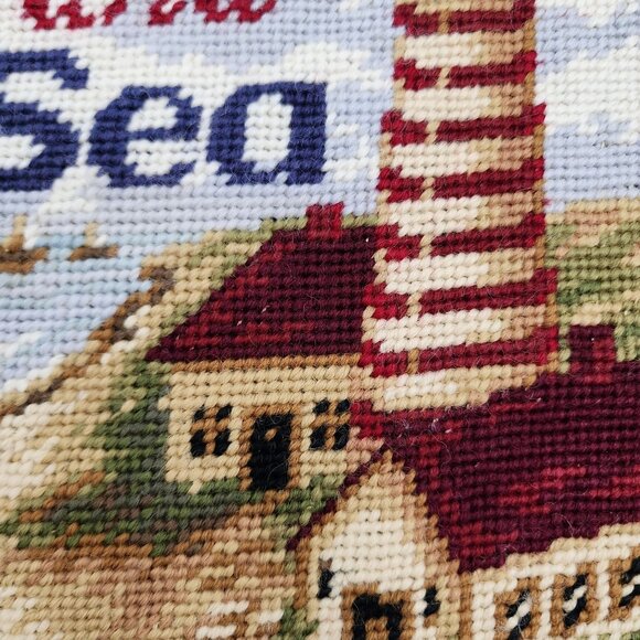 NWT Lighthouse Coastal Nautical Needlepoint Decorative Pillow Cover 17"x17" in. - Picture 3 of 16